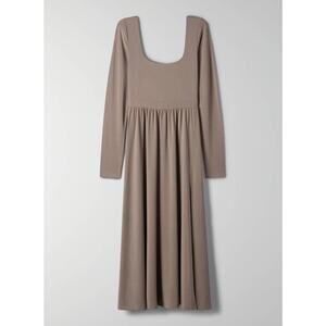 Aritzia Wilfred Market Long Sleeve Slit Midi Dress Size XS Taupe Square Neck